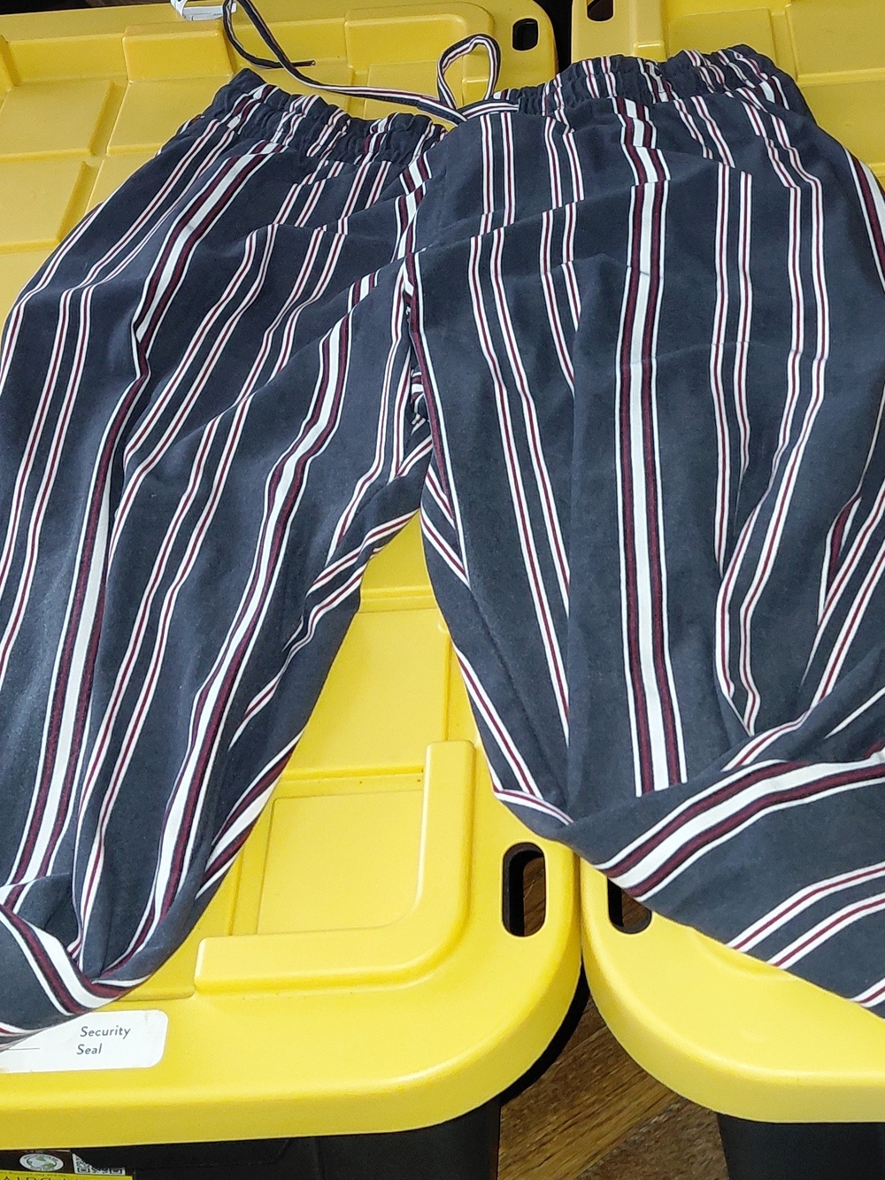 Hot Kiss Navy Stripe Drawstring Joggers with Burgundy & White Accents